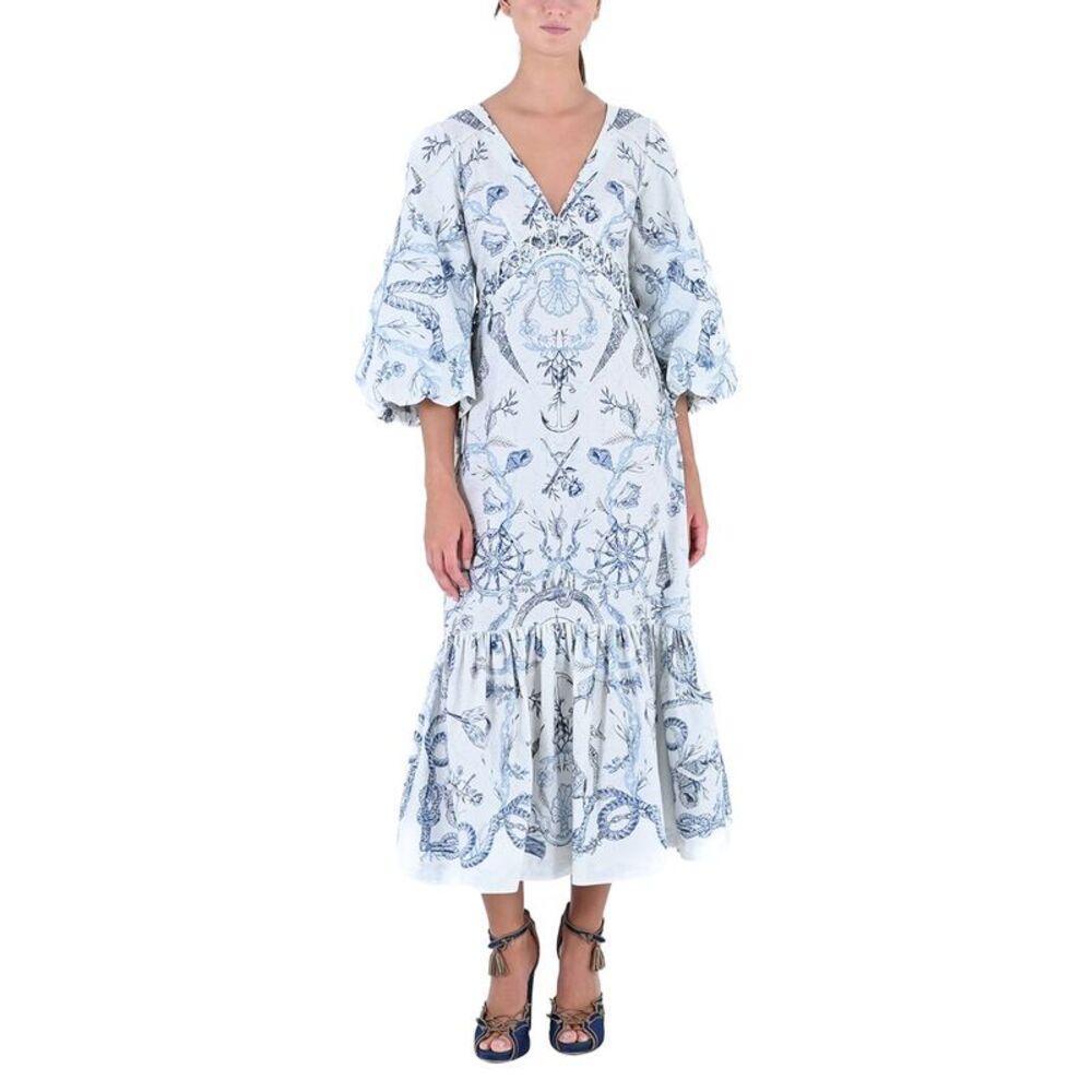Marchesa Notte Womens Maxi Day Dress, Blue